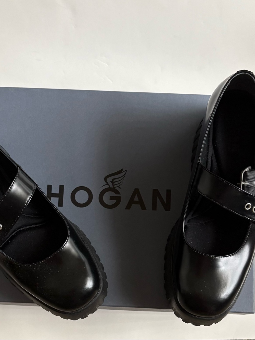 Hogan Black Patent Leather Mary Jane Loafers